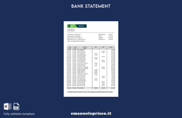 modello word di estratto conto bancario Kenya KCB in stile verificato
